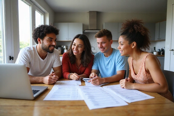 Family reviewing financial documents together