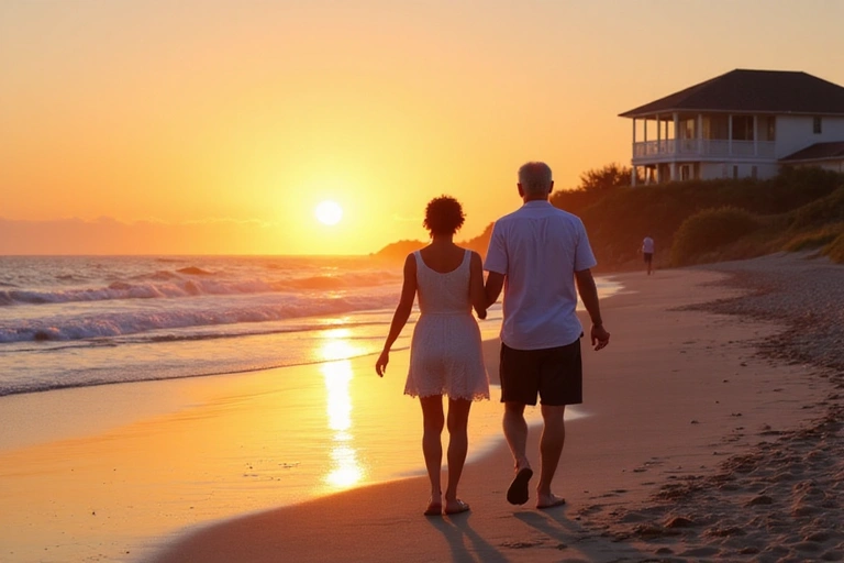 Couple enjoying retirement on beach